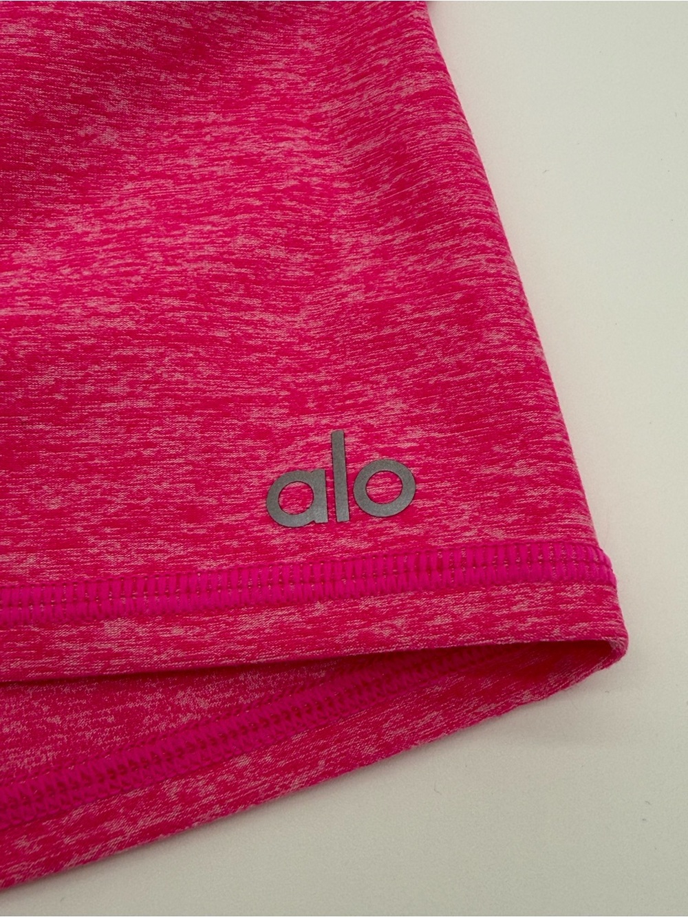 ALO Yoga Pink Heather High-Neck Sports Bra & High-Waist Shorts Set - Picture 3 of 9